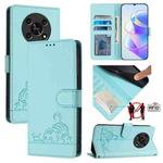For Honor X30 5G/X9 5G/X9 4G Cat Rat Embossed Pattern RFID Leather Phone Case with Lanyard(Mint Green)