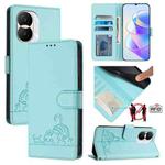 For Honor X40i 5G Cat Rat Embossed Pattern RFID Leather Phone Case with Lanyard(Mint Green)