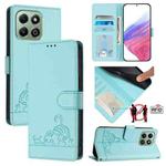 For Honor X6b Cat Rat Embossed Pattern RFID Leather Phone Case with Lanyard(Mint Green)