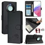 For Honor X9c Smart 5G Global Cat Rat Embossed Pattern RFID Leather Phone Case with Lanyard(Black)