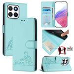 For Honor X8c 4G Global Cat Rat Embossed Pattern RFID Leather Phone Case with Lanyard(Mint Green)
