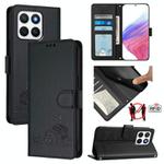 For Honor X8c 4G Global Cat Rat Embossed Pattern RFID Leather Phone Case with Lanyard(Black)