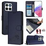 For Honor X8c 4G Global Cat Rat Embossed Pattern RFID Leather Phone Case with Lanyard(Blue)