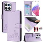 For Honor X8c 4G Global Cat Rat Embossed Pattern RFID Leather Phone Case with Lanyard(Purple)