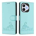For Honor 400 Lite Cat Rat Embossed Pattern RFID Leather Phone Case with Lanyard(Mint Green)