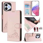 For Honor 400 Lite Cat Rat Embossed Pattern RFID Leather Phone Case with Lanyard(Pink)