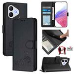 For Honor 400 Lite Cat Rat Embossed Pattern RFID Leather Phone Case with Lanyard(Black)