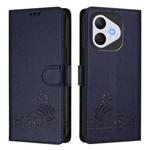 For Honor 400 Lite Cat Rat Embossed Pattern RFID Leather Phone Case with Lanyard(Blue)