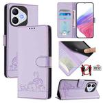 For Honor 400 Lite Cat Rat Embossed Pattern RFID Leather Phone Case with Lanyard(Purple)