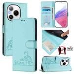 For Honor Power 5G Cat Rat Embossed Pattern RFID Leather Phone Case with Lanyard(Mint Green)