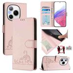 For Honor Power 5G Cat Rat Embossed Pattern RFID Leather Phone Case with Lanyard(Pink)
