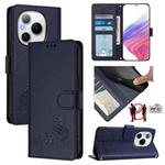 For Honor Power 5G Cat Rat Embossed Pattern RFID Leather Phone Case with Lanyard(Blue)