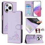 For Honor Power 5G Cat Rat Embossed Pattern RFID Leather Phone Case with Lanyard(Purple)