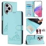 For Honor 400 Pro 5G Global Cat Rat Embossed Pattern RFID Leather Phone Case with Lanyard(Mint Green)