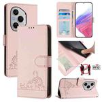For Honor 400 Pro 5G Global Cat Rat Embossed Pattern RFID Leather Phone Case with Lanyard(Pink)