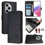 For Honor 400 Pro 5G Global Cat Rat Embossed Pattern RFID Leather Phone Case with Lanyard(Black)