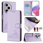 For Honor 400 Pro 5G Global Cat Rat Embossed Pattern RFID Leather Phone Case with Lanyard(Purple)