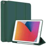 For iPad 10.2 2021 / 2020 / 2019 3-fold TPU Smart Leather Tablet Case with Pen Slot(Dark Green)