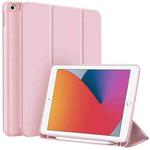 For iPad 10.2 2021 / 2020 / 2019 3-fold TPU Smart Leather Tablet Case with Pen Slot(Pink)