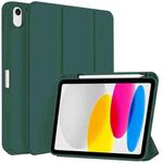 For iPad 10th Gen 10.9 2022 3-fold TPU Smart Leather Tablet Case with Pen Slot(Dark Green)