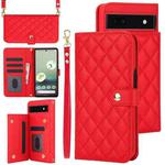 For Google Pixel 6a Crossbody Multifunction Rhombic Leather Phone Case(Red)
