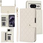 For Google Pixel 8 Crossbody Multifunction Rhombic Leather Phone Case(White)