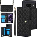 For Google Pixel 8 Crossbody Multifunction Rhombic Leather Phone Case(Black)