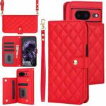 For Google Pixel 8 Crossbody Multifunction Rhombic Leather Phone Case(Red)