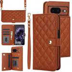 For Google Pixel 8 Crossbody Multifunction Rhombic Leather Phone Case(Brown)