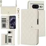 For Google Pixel 8a Crossbody Multifunction Rhombic Leather Phone Case(White)