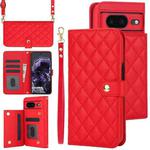 For Google Pixel 8a Crossbody Multifunction Rhombic Leather Phone Case(Red)