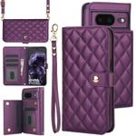 For Google Pixel 8a Crossbody Multifunction Rhombic Leather Phone Case(Dark Purple)