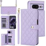 For Google Pixel 8a Crossbody Multifunction Rhombic Leather Phone Case(Purple)