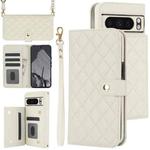 For Google Pixel 8 Pro Crossbody Multifunction Rhombic Leather Phone Case(White)