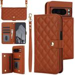 For Google Pixel 8 Pro Crossbody Multifunction Rhombic Leather Phone Case(Brown)