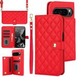 For Google Pixel 9 Crossbody Multifunction Rhombic Leather Phone Case(Red)