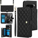 For Google Pixel 9 Pro XL Crossbody Multifunction Rhombic Leather Phone Case(Black)