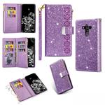 For Huawei Mate 10 Pro Multi-card Slots Starry Sky Laser Carving Glitter Zipper Horizontal Flip Leather Case with Holder & Wallet & Lanyard(Purple)
