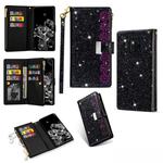 For Huawei Mate 20 Pro Multi-card Slots Starry Sky Laser Carving Glitter Zipper Horizontal Flip Leather Case with Holder & Wallet & Lanyard(Black)