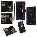 For Huawei P20 lite Multi-card Slots Starry Sky Laser Carving Glitter Zipper Horizontal Flip Leather Case with Holder & Wallet & Lanyard(Black)