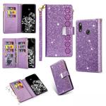For Huawei P20 lite Multi-card Slots Starry Sky Laser Carving Glitter Zipper Horizontal Flip Leather Case with Holder & Wallet & Lanyard(Purple)