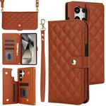 For Samsung Galaxy S24 Ultra 5G Crossbody Multifunction Rhombic Leather Phone Case(Brown)