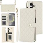 For Samsung Galaxy S24 5G Crossbody Multifunction Rhombic Leather Phone Case(White)