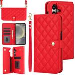 For Samsung Galaxy S24 5G Crossbody Multifunction Rhombic Leather Phone Case(Red)