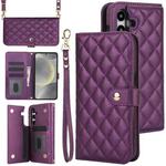 For Samsung Galaxy S24 5G Crossbody Multifunction Rhombic Leather Phone Case(Dark Purple)