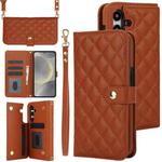 For Samsung Galaxy S24 5G Crossbody Multifunction Rhombic Leather Phone Case(Brown)