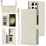 For Samsung Galaxy S23 Ultra 5G Crossbody Multifunction Rhombic Leather Phone Case(White)