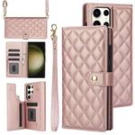 For Samsung Galaxy S23 Ultra 5G Crossbody Multifunction Rhombic Leather Phone Case(Rose Gold)