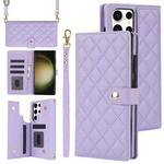 For Samsung Galaxy S23 Ultra 5G Crossbody Multifunction Rhombic Leather Phone Case(Purple)