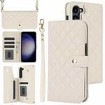 For Samsung Galaxy S23+ 5G Crossbody Multifunction Rhombic Leather Phone Case(White)